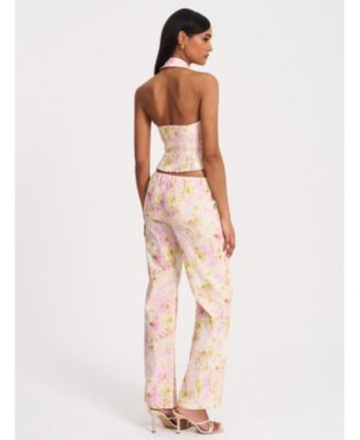  Lauren Floral Print Ruched Back Linen Suit Vest