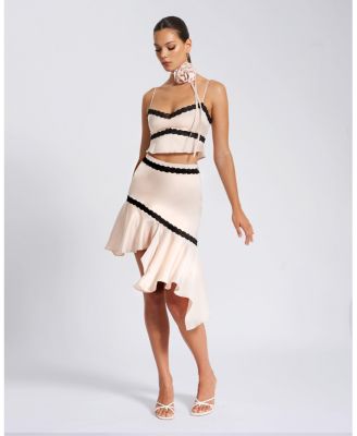  Yahvi Lace Trim Satin Skirt