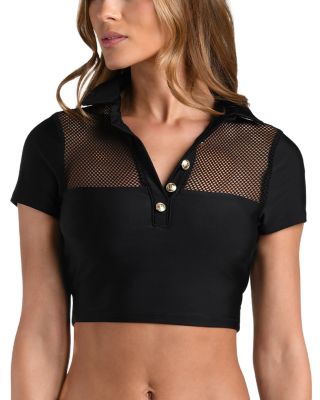 Anastasia Mesh Solid Short Sleeve Tankini Top