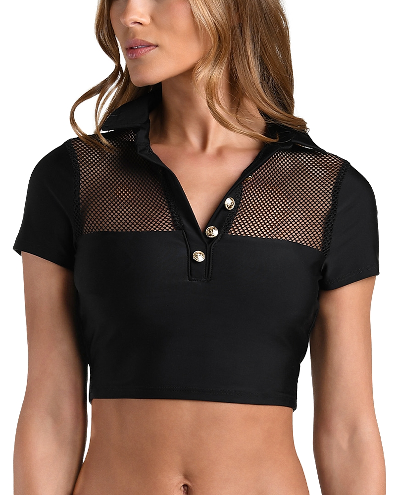 L'Agence Anastasia Mesh Solid Short Sleeve Tankini Top