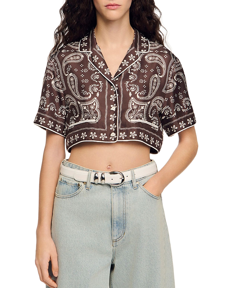 Sandro Cropped Bandana Print Shirt