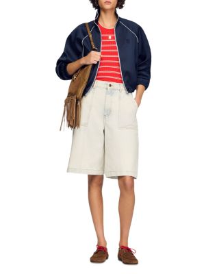 Washed Denim Bermuda Shorts in Light Blue Jean