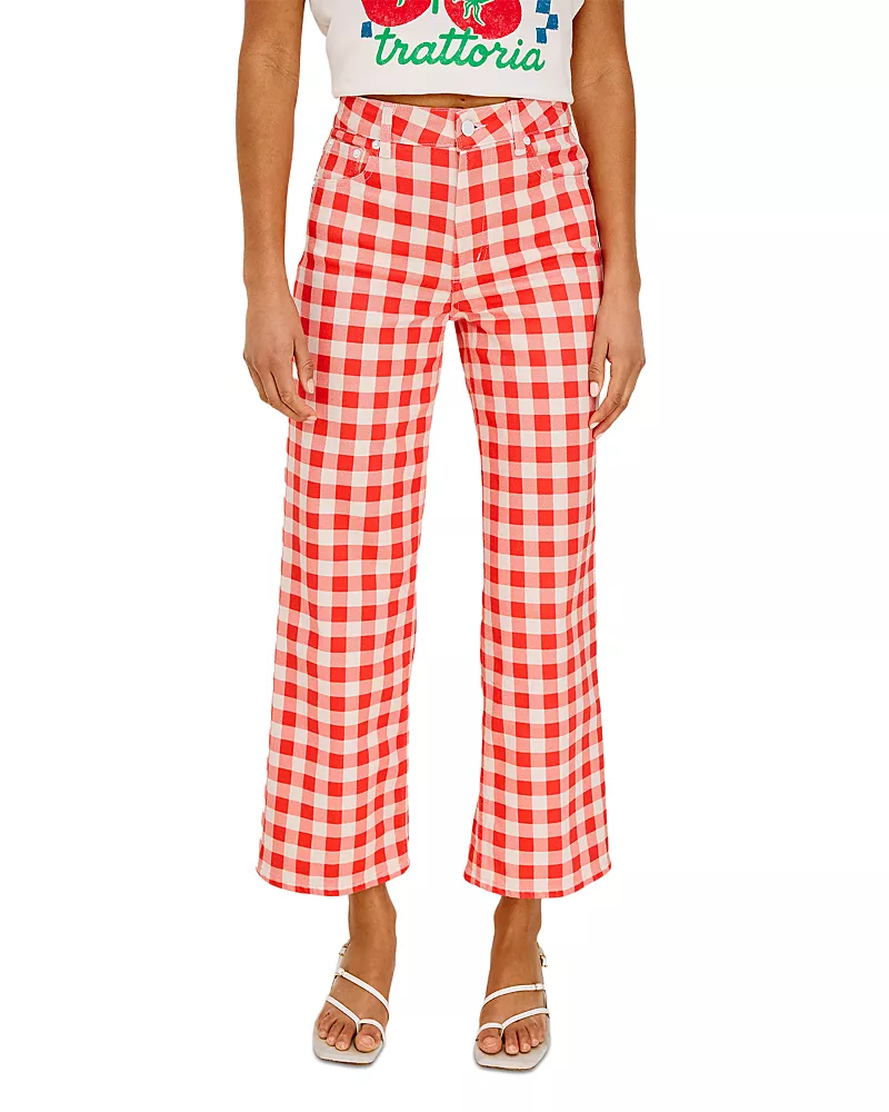 Rails The Getty Crop High Rise Wide Leg Jeans in Tomato Gingham