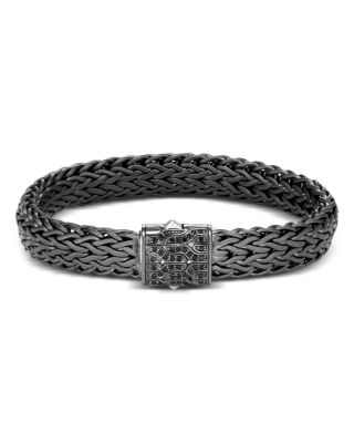 Dark Silver Icon Black Sapphire Clasp Woven Bracelet, 11mm