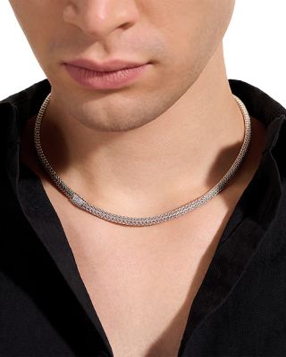 Sterling Silver Icon Diamond Clasp Woven Link Chain Necklace, 18"