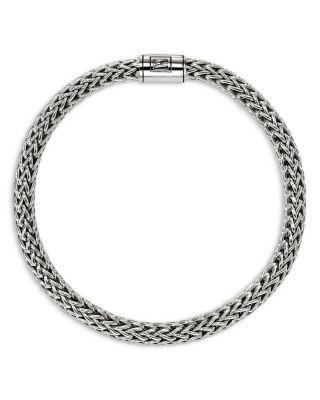 Sterling Silver Icon Black Sapphire Pav&eacute; Clasp Woven Bracelet, 7.5mm
