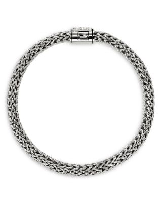 Sterling Silver Icon Diamond Pav&eacute; Clasp Woven Bracelet, 7.5mm