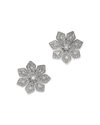 Diamond Flower Statement Stud Earrings in 14K White Gold, 0.77 tcw