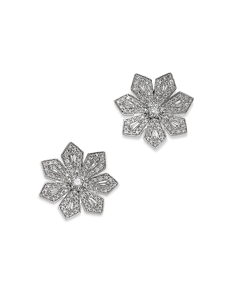 Bloomingdale's Fine Collection Diamond Flower Statement Stud Earrings in 14K White Gold, 0.77 tcw
