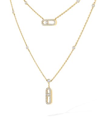 18K Yellow Gold Diamond Move Uno Layered Necklace, 17.7"