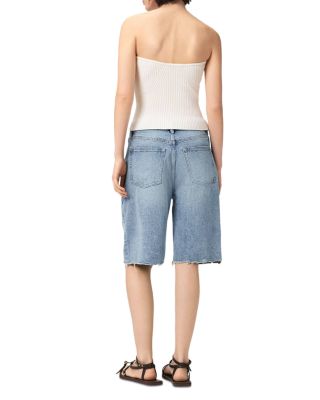 Aki Mid Rise Crossover Jean Shorts in Destroy Light Blue