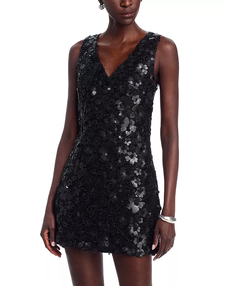 Michael Kors Sequin Flower V Neck Mini Dress