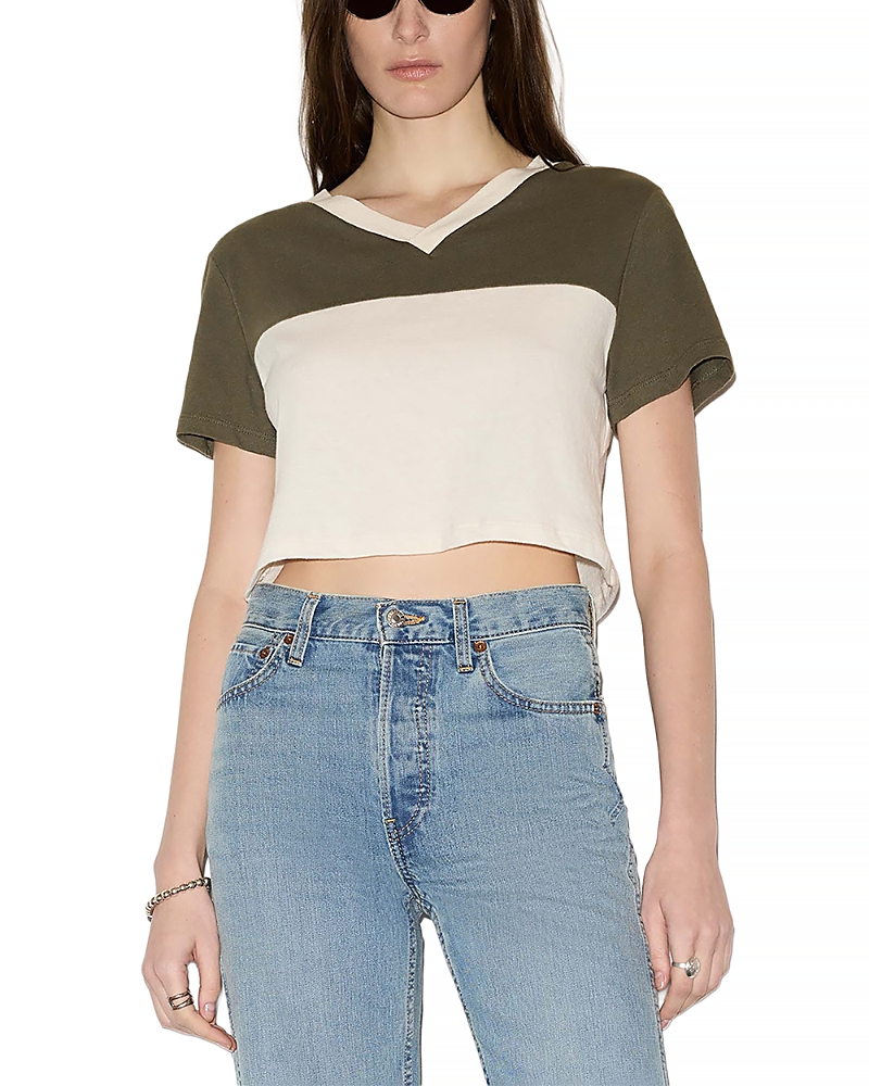 Re/Done V Neck Contrast Jersey Tee