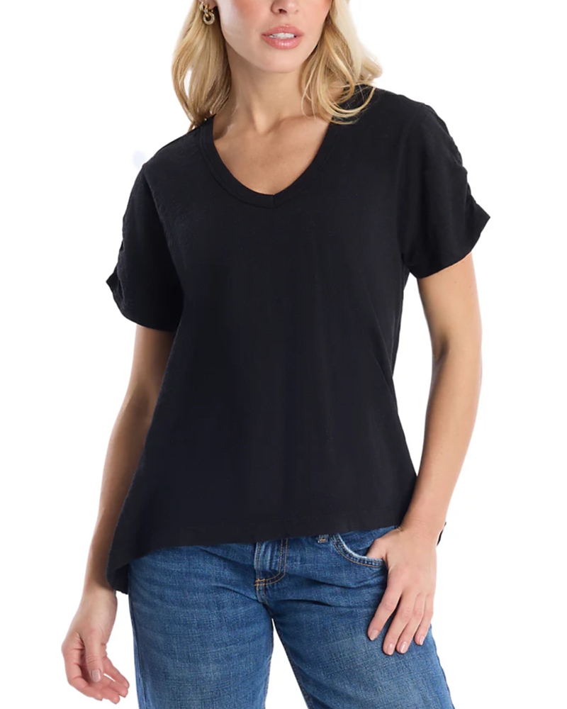 Wilt Clothing Deep V-Neck Ruched Sleeve Tee