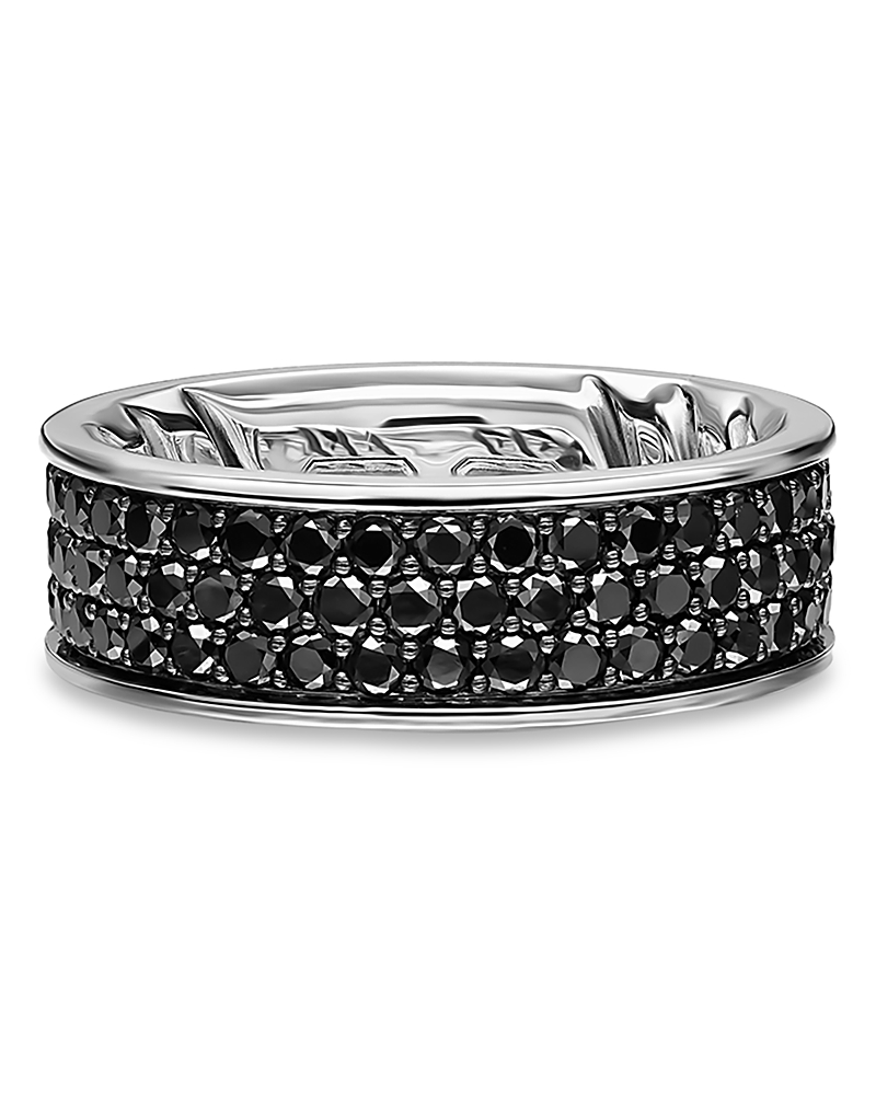 David Yurman Streamline Band Ring in Sterling Silver with Black Diamonds, 7.6mm