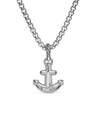 Anchor Amulet in Sterling Silver with Diamonds, 14.2mm