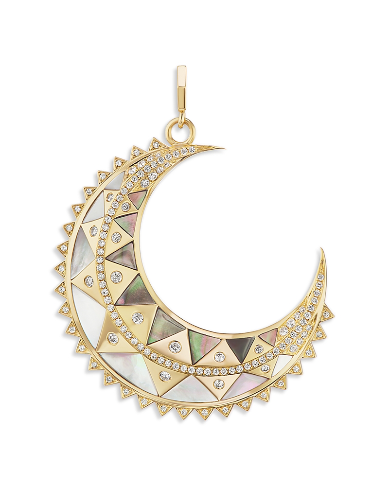Harwell Godfrey 18K Yellow Gold Valley of the Moon Mother of Pearl Inlay & Diamond Major Moon Crescent Charm Pendant