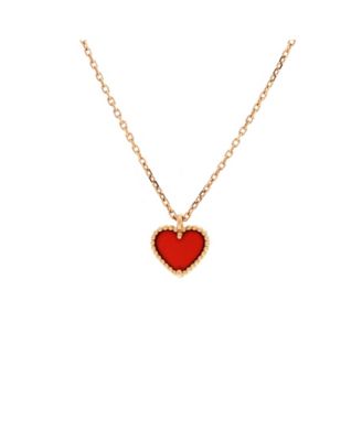  Sweet Alhambra Heart Pendant Necklace 18K Rose Gold and Carnelian, 15.75"