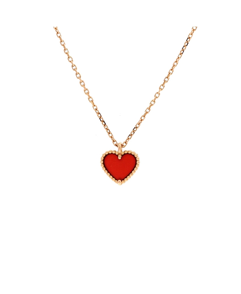 Pre-Owned Van Cleef & Arpels Sweet Alhambra Heart Pendant Necklace 18K Rose Gold and Carnelian, 15.75"