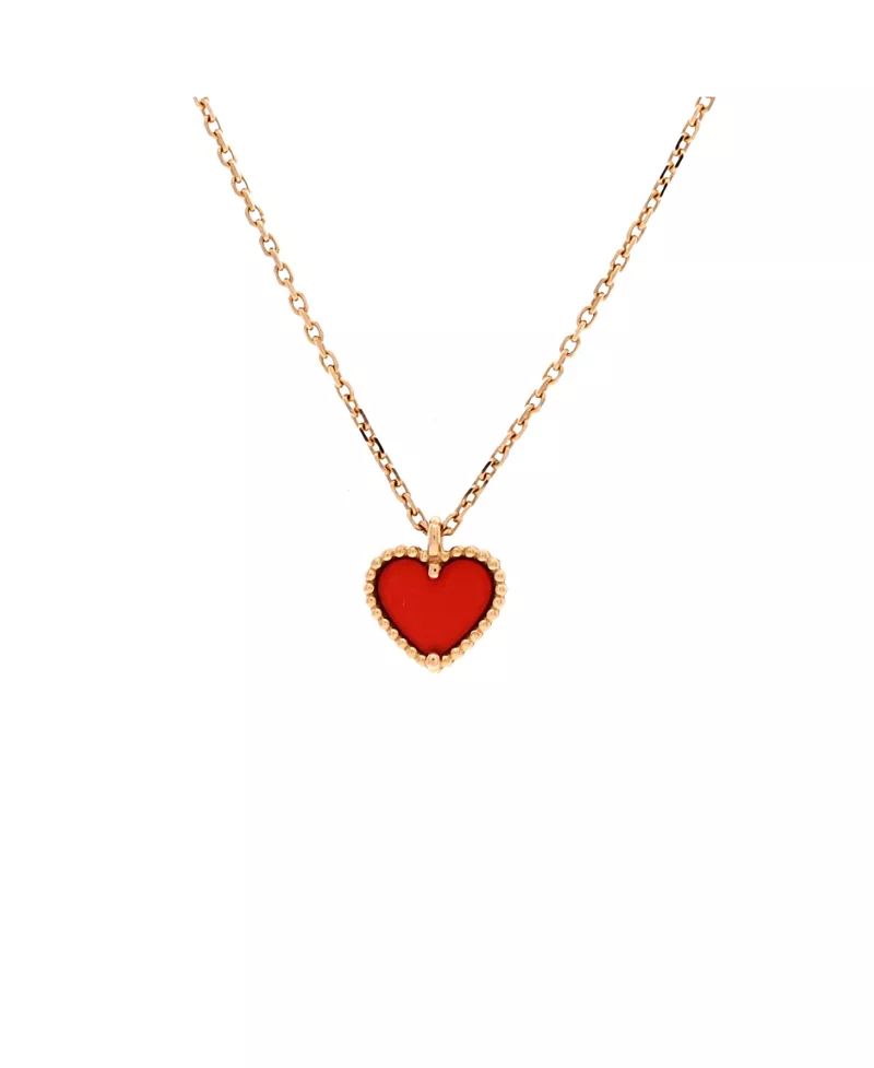 Pre-Owned Van Cleef & Arpels Sweet Alhambra Heart Pendant Necklace 18K Rose Gold and Carnelian, 15.75"