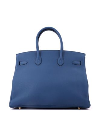Birkin 35 Handbag Blue Clemence with Gold Hardware