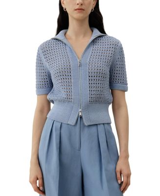 Toscana Pointelle Knit Double-Zip Cardigan