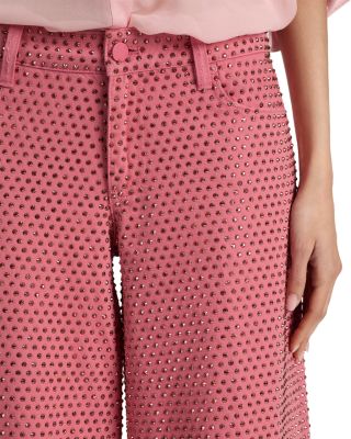 Amazing Embellished High Rise Wide Leg Jeans in Deep Rose/Rose Gold