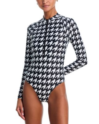 Half Zip Long Sleeve One Piece Swimsuit