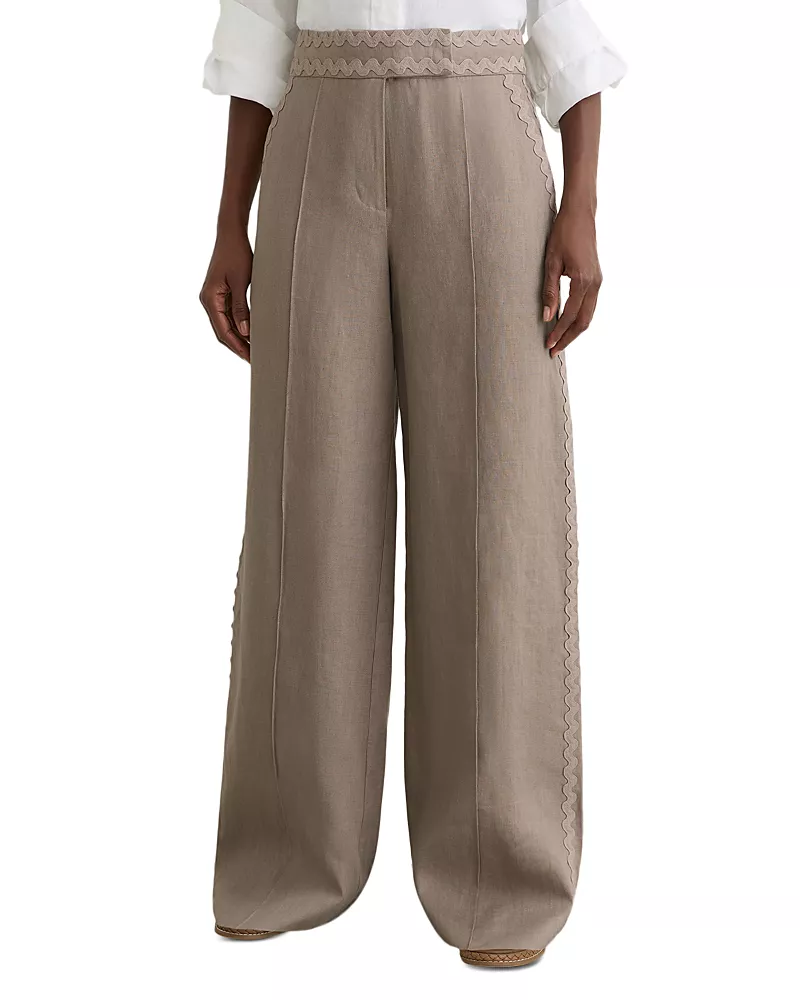 Reiss Mila Linen Wave Trim Pants