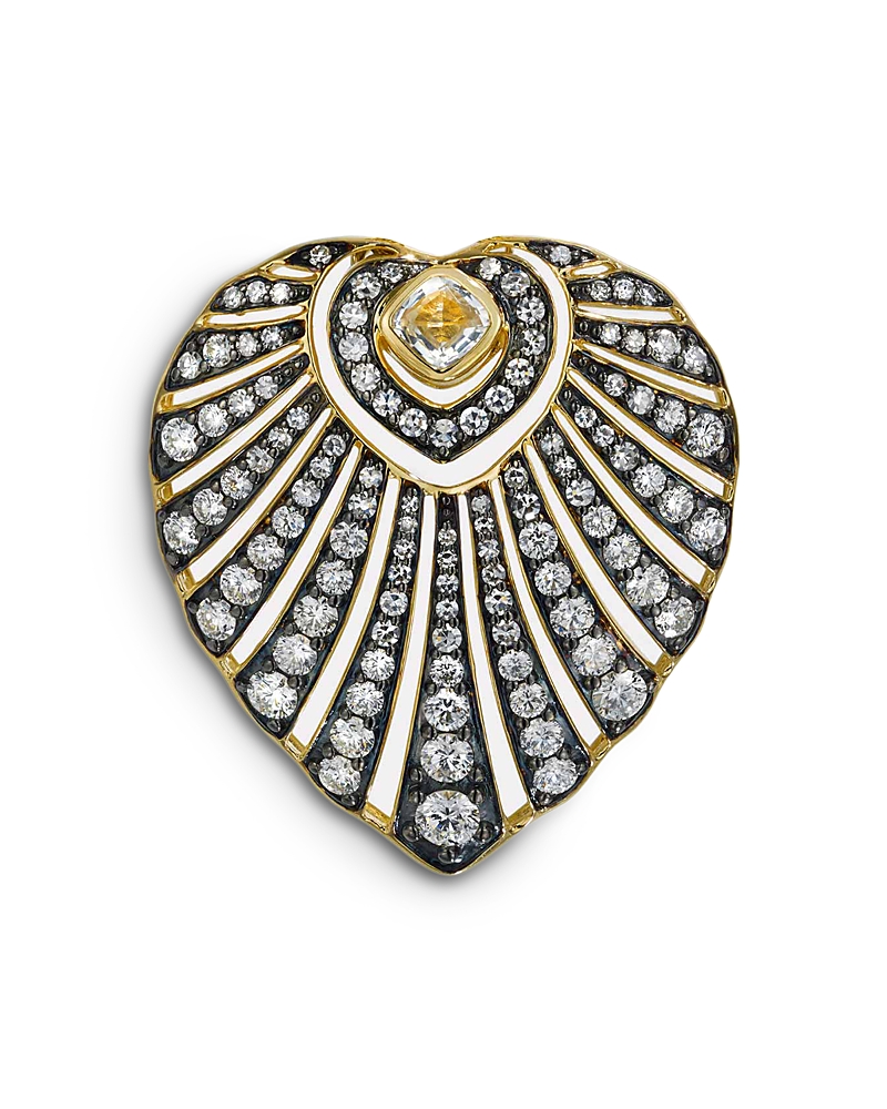 By Pariah 14K Yellow Gold White Sapphire & Diamond Aurora Sunray Heart Pendant
