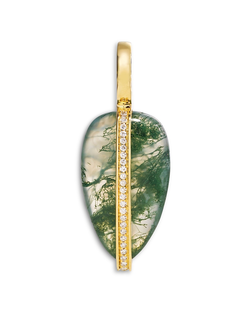 By Pariah 14K Yellow Gold Moss Agate & Diamond Pebble Pendant