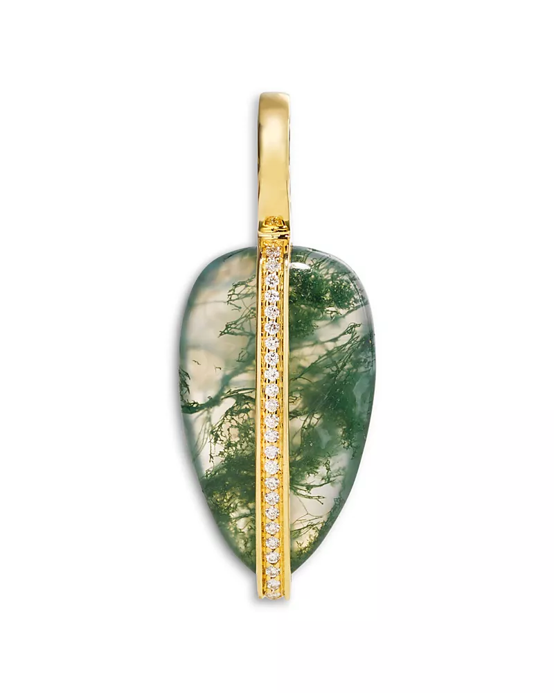 By Pariah 14K Yellow Gold Moss Agate & Diamond Pebble Pendant