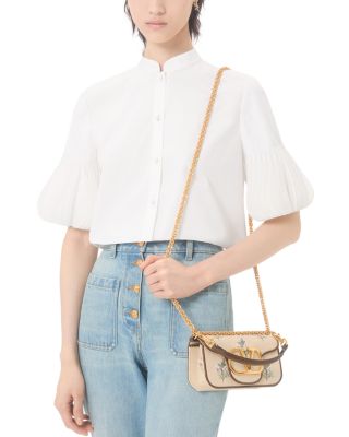 Locò VLogo Small Embroidered Linen Shoulder Bag