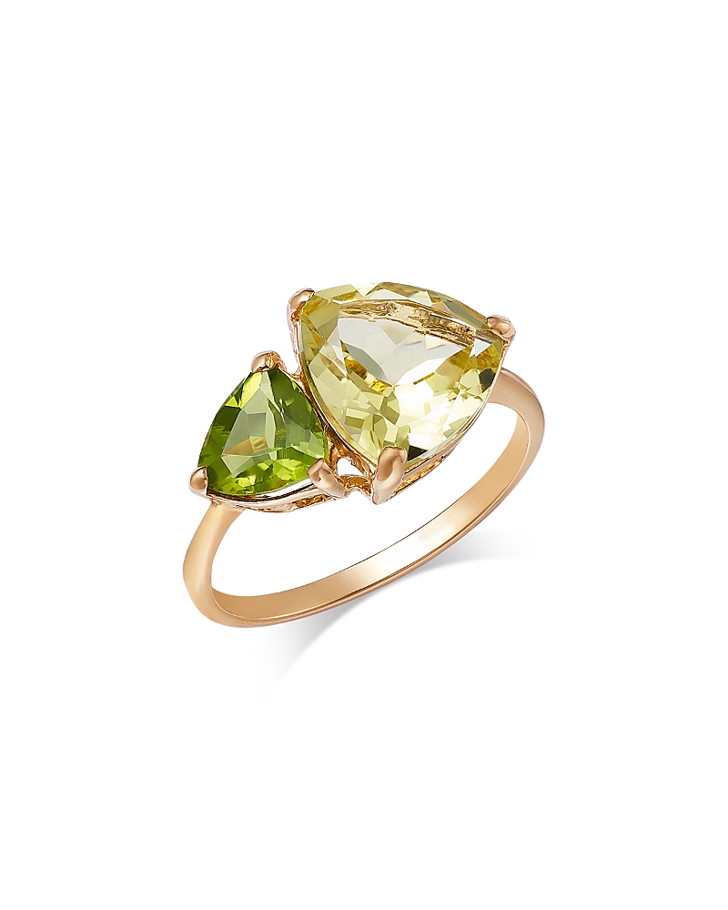 Bloomingdale's Fine Collection Lemon Quartz & Peridot Toi et Moi Ring in 14K Yellow Gold