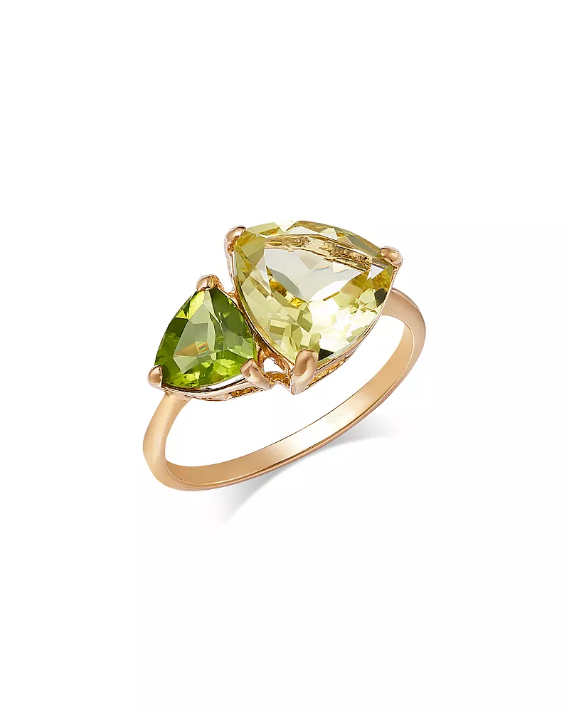 Bloomingdale's Fine Collection Lemon Quartz & Peridot Toi et Moi Ring in 14K Yellow Gold