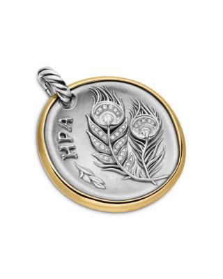 Hera Medallion Amulet in Sterling Silver with 14K Yellow Gold and Diamonds, 29.5mm
