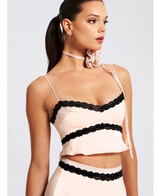  Yareli Lace Trim Satin Strappy Top