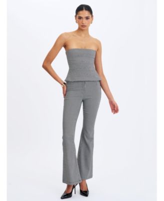  Ulla Micro-Houndstooth Strapless Peplum Top