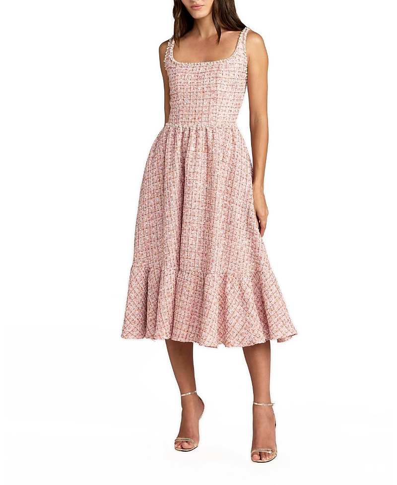 Mac Duggal Pearl Embellished Sleeveless Boucle Midi Dress