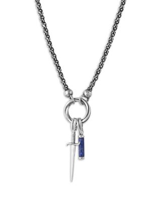 Men's Sterling Silver Lapis Bead & Sword Pendant Necklace, 24"