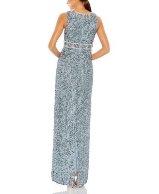  Sequined Sleeveless Embellished Neckline Gown