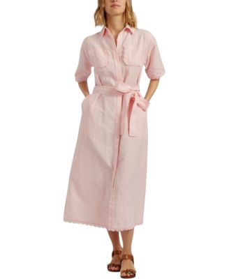 Women's Linen-Blend Scallop Shirt Dress