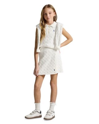 Girls' Cotton Polo Sweater & Faux-Wrap Skirt - Big Kid