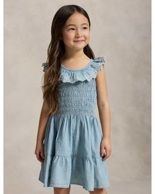 Girls' Blueberry-Overlay Indigo Chambray Dress - Little Kid