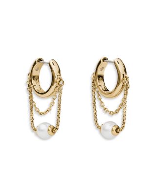 Chain Reaction Imitation Pearl & Chain Huggie Hoop Earrings