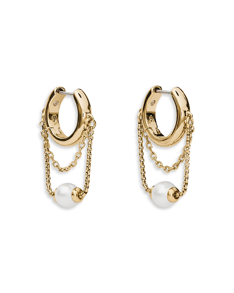 kate spade new york Chain Reaction Imitation Pearl & Chain Huggie Hoop Earrings