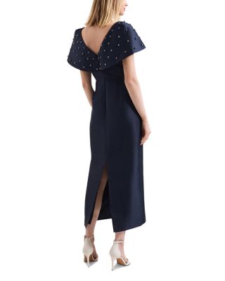 Erina Navy Satin Twill Midi Dress