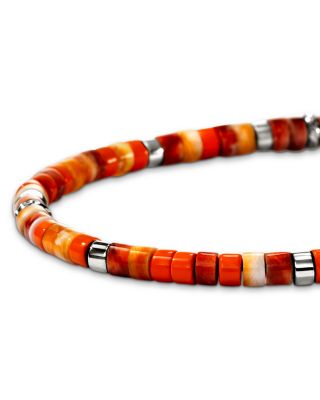 Sterling Silver Heishi Spiny Oyster Shell & Orange Enamel Bead Bracelet
