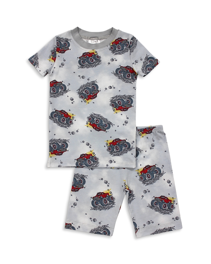 Esme Boys' Monster Truck Print Short Sleeved Top & Shorts Pajama Set - Little Kid