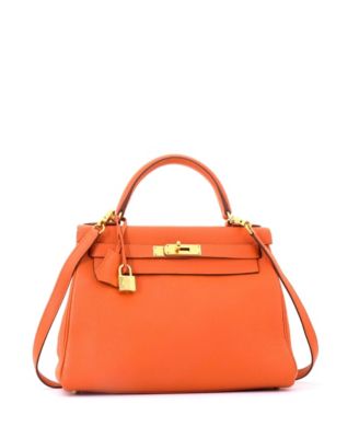 Kelly 28 Handbag Orange Togo with Gold Hardware